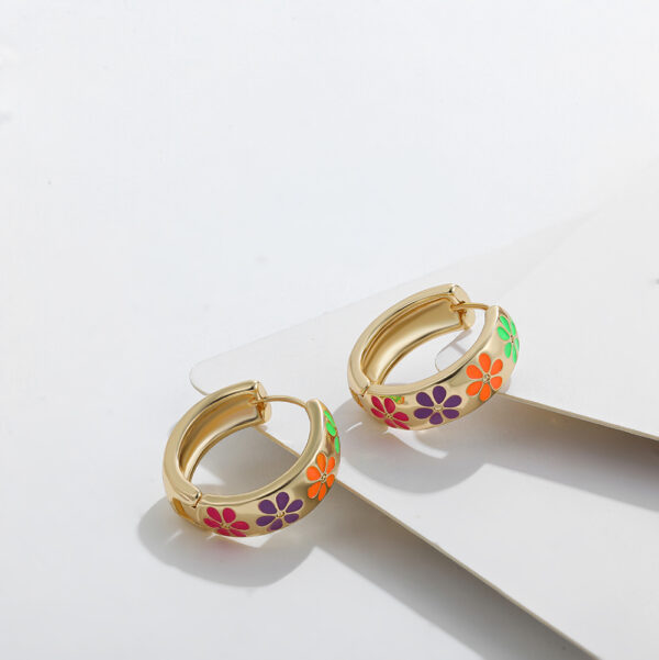 Enamel Flower Print Hoops - Image 3