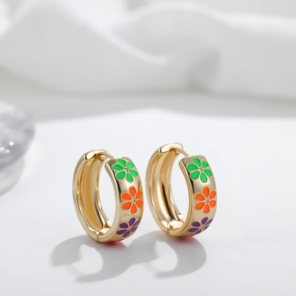Enamel Flower Print Hoops - Image 2