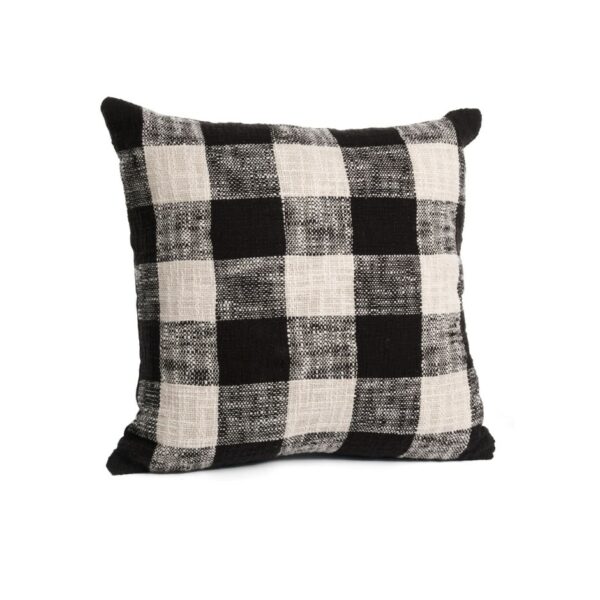Black + Cream Plaid Throw Pillow