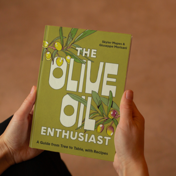 A person holding The Olive Oil Enthusiast book