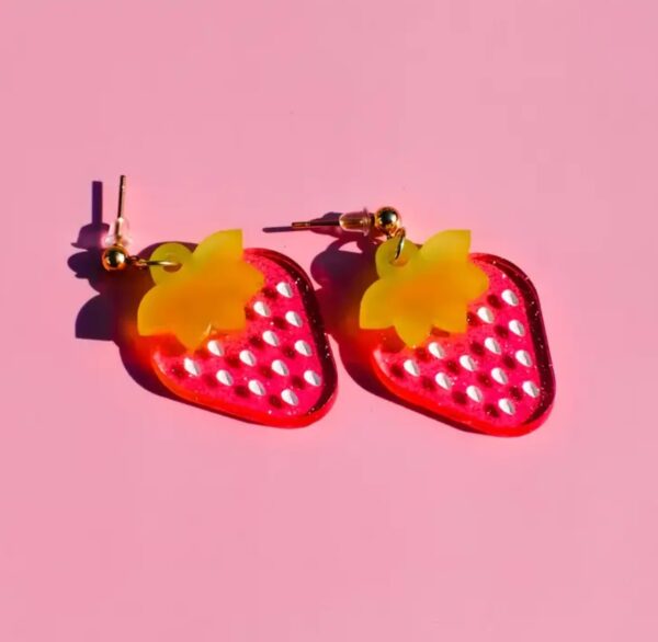 Sparkle Strawberry Earrings - Image 2
