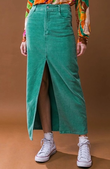 Green cord midi skirt sale