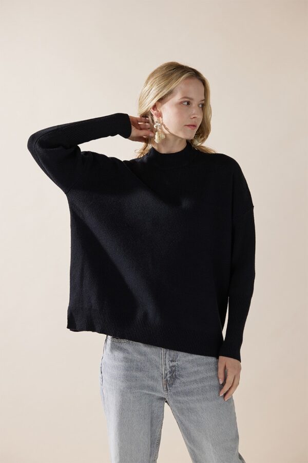 Timeless Mock Neck Black Sweater - Image 2