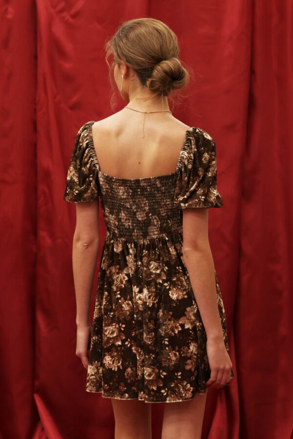 Velvet Brown Puff Sleeve Dress - Image 2