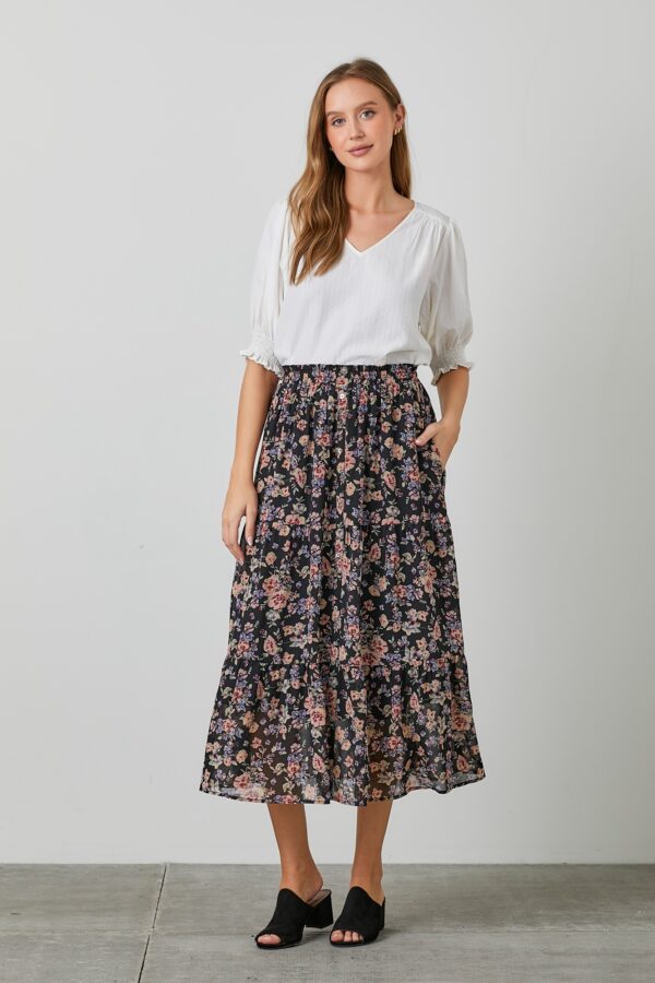 Floral Print Button Front Skirt