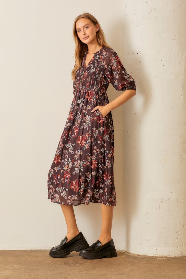 Smocked Bodice Button Down Dress