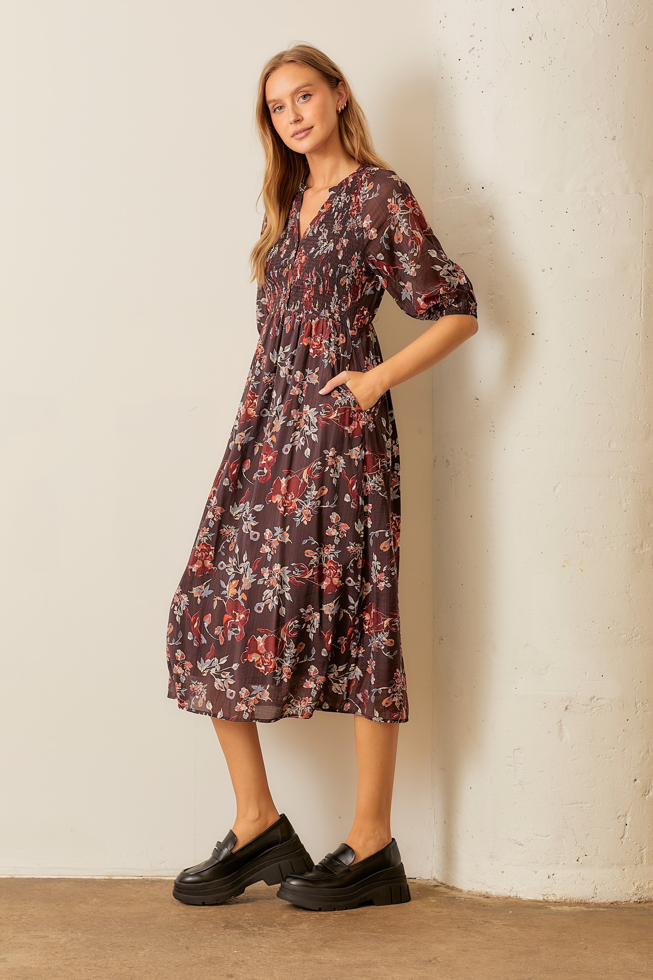 Smocked Bodice Button Down Dress Far Wide Kamloops