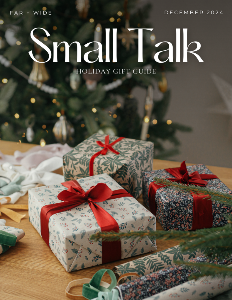 Small Talk Magazine Holiday Gift Guide cover page with presents