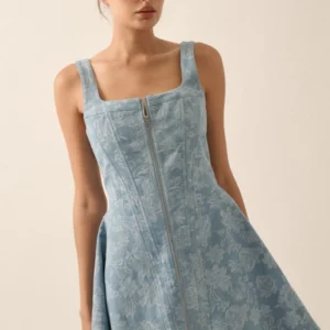 Floral Jacquard Zip-Up Corset Dress